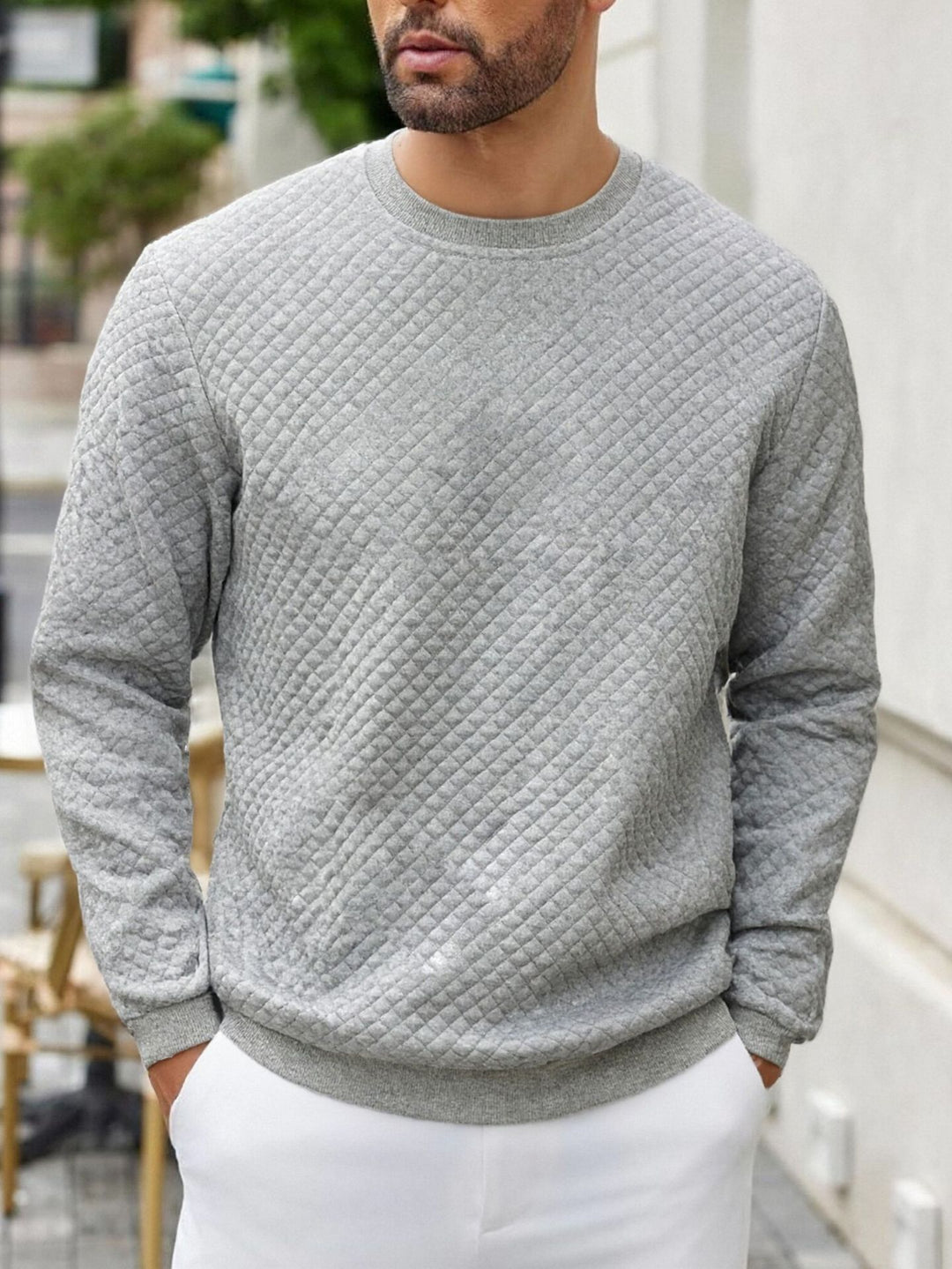 Herren gesteppter Sweatpullover mit Rautensteppung, geripptem Kragen und komfortablem Regular Fit – Marzano
