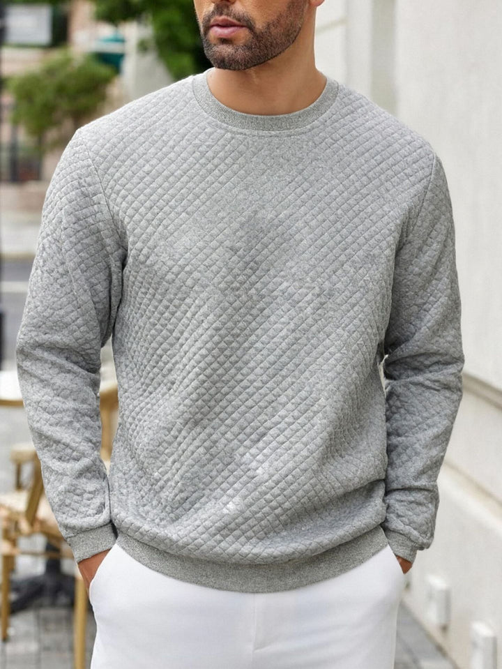 Herren gesteppter Sweatpullover mit Rautensteppung, geripptem Kragen und komfortablem Regular Fit – Marzano