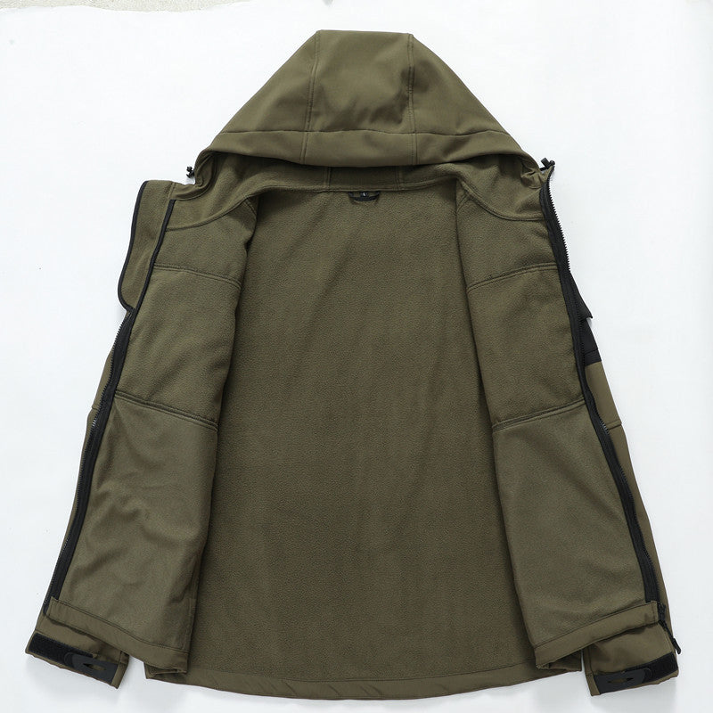 Herren Softshell-Tactical Jacke mit Fleece-Innenfutter, Kapuze und Multifunktionstaschen Echoarchiv