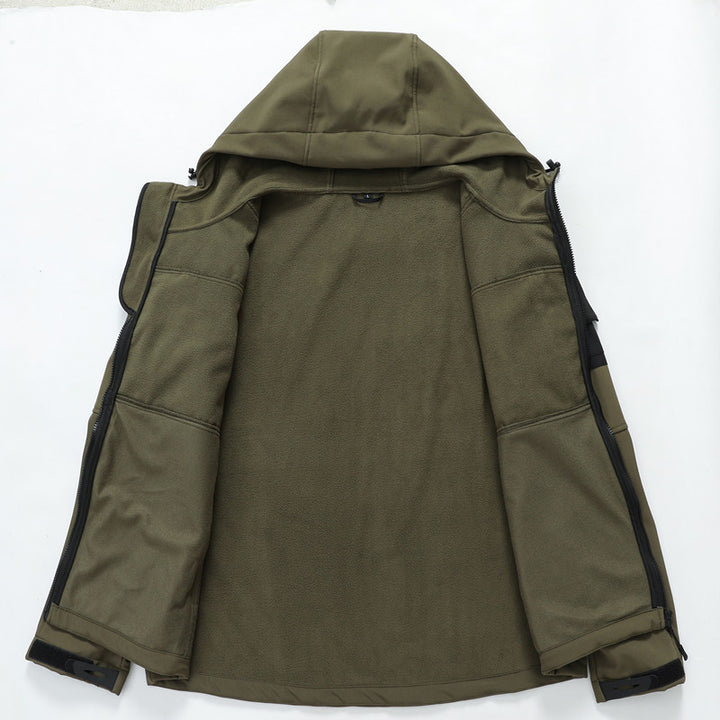 Herren Softshell-Tactical Jacke mit Fleece-Innenfutter, Kapuze und Multifunktionstaschen Echoarchiv