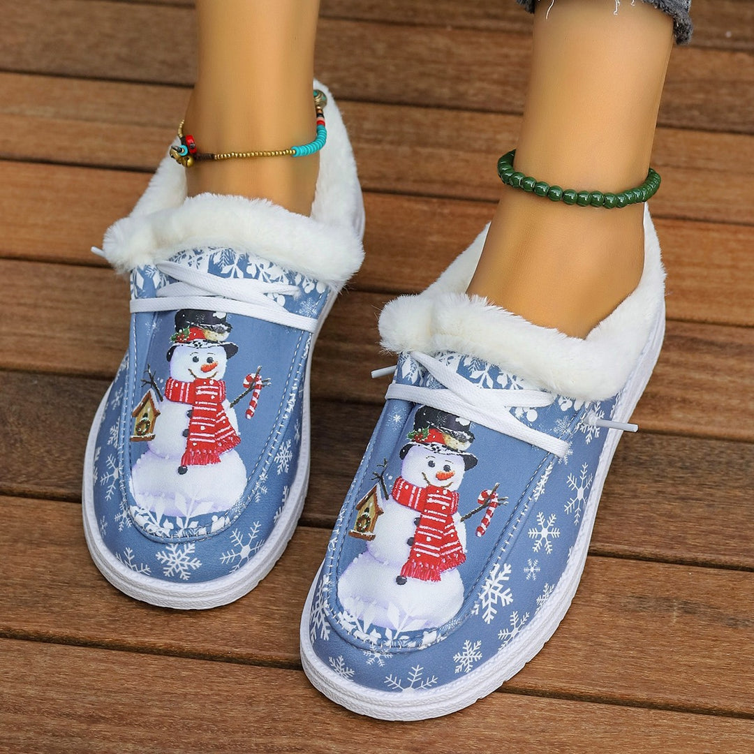 Damen Gefütterte Hausschuhe-Boots mit Schneemann-Print, Kunstfellkragen und rutschfester Sohle Echo Archiv