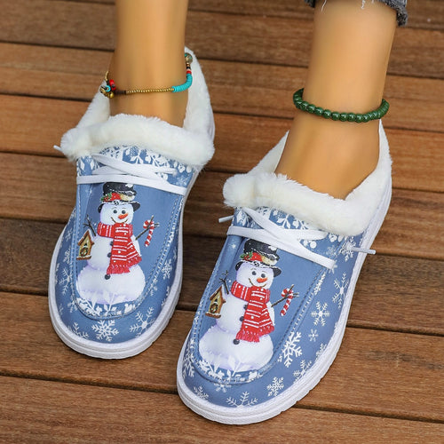 Damen Gefütterte Hausschuhe-Boots mit Schneemann-Print, Kunstfellkragen und rutschfester Sohle Echo Archiv