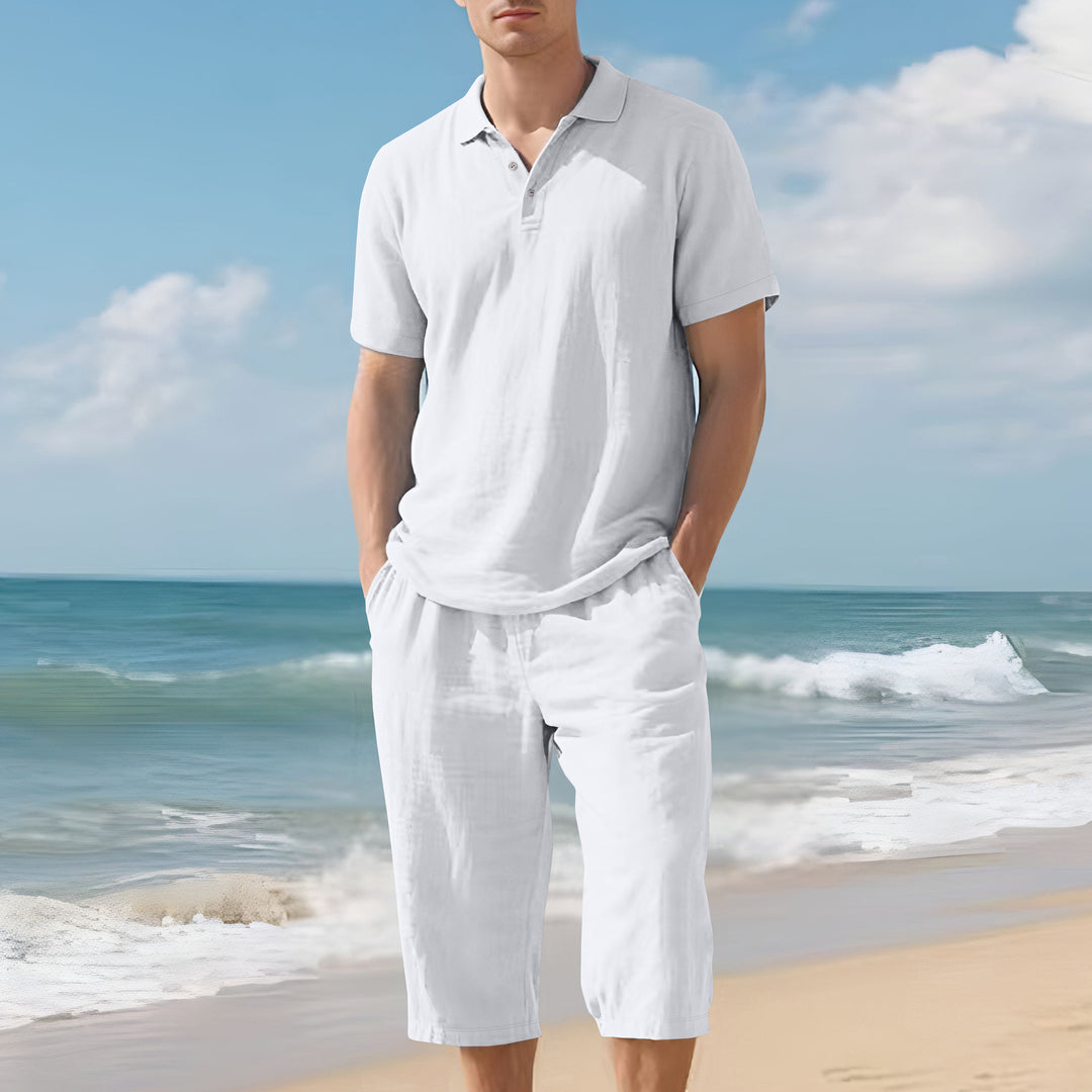 Herren nan leichtes Polo- und Bermuda-Set aus seidigem Baumwolljersey Echo Archiv