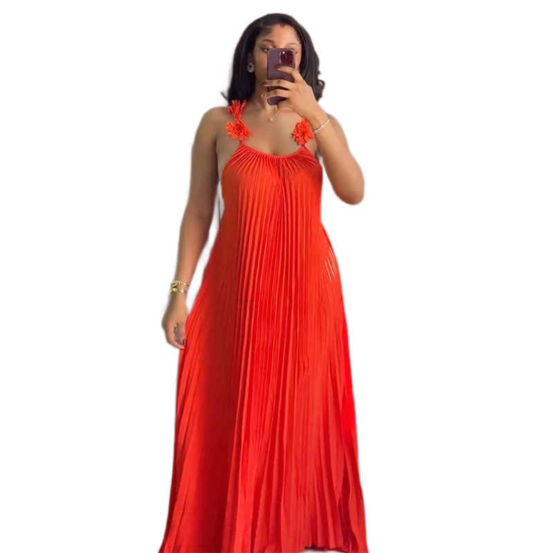 Damen Elegantes Maxikleid mit lässigem Faltenwurf und dekorativen Schulterblüten Echo Archiv