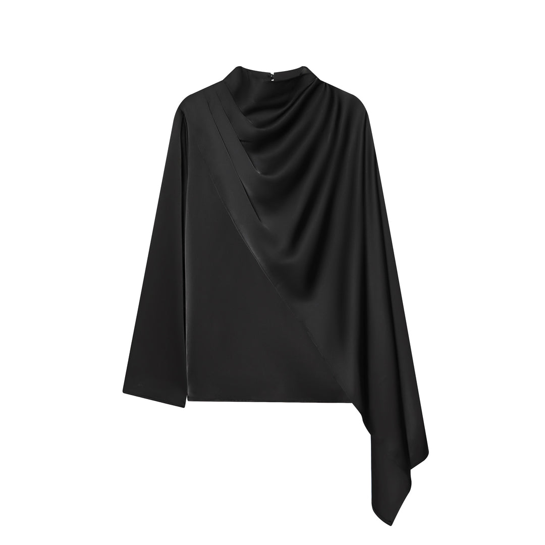 Damen nan asymmetrische Drapé-Bluse mit Wasserfallkragen und Einarm-Volant Echo Archiv