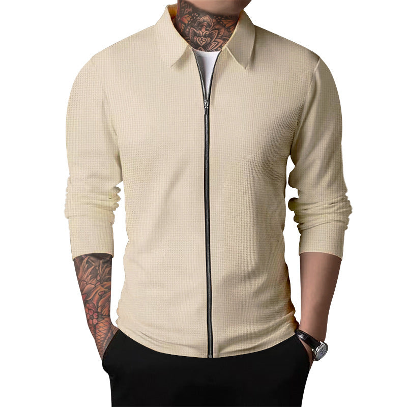 Herren elegantes Langarmshirt mit durchgehendem Reißverschluss und strukturiertem Gewebe Echoarchiv