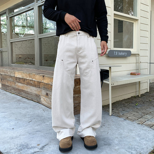 Herren Lockere Cargo-Hose mit weitem Bein und aufgesetzten Rundtaschen Echo Archiv