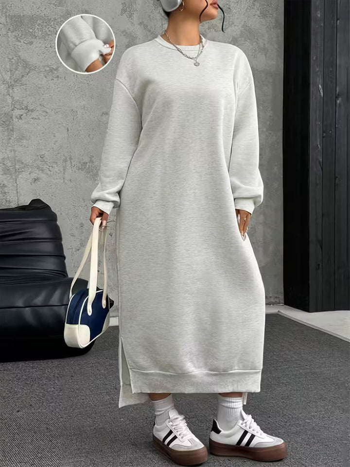 Damen Oversize-Sweatkleid Midilänge mit Seitenschlitzen und Rippbündchen – Lunéa