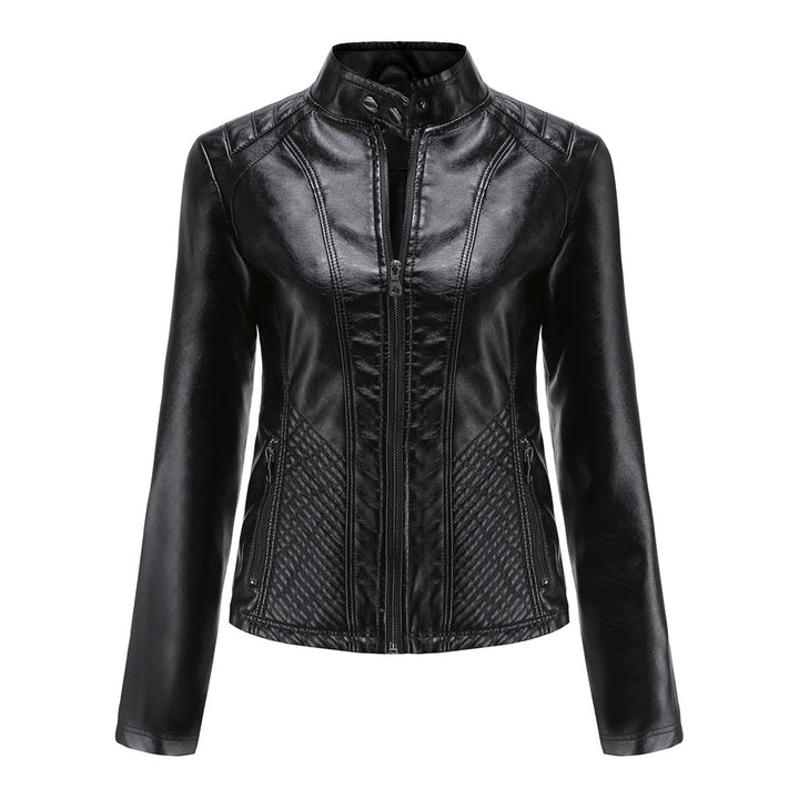 Damen nan taillierte Kunstlederjacke im Bikerstil mit Stehkragen und gesteppter Seitenpartie Echo Archiv