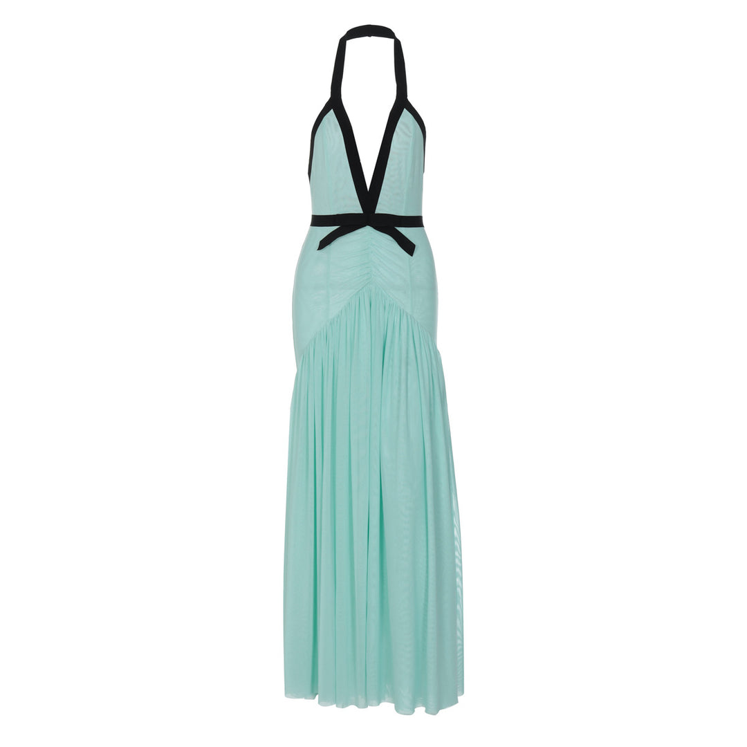Damen Maxikleid mit tiefem V-Ausschnitt und innovativer Raffung Echo Archiv