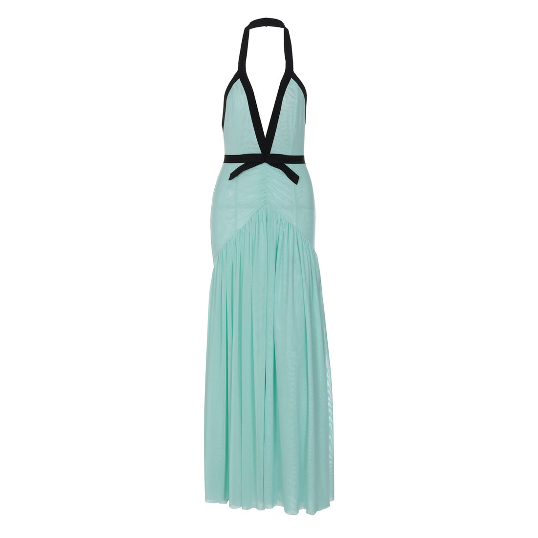 Damen Maxikleid mit tiefem V-Ausschnitt und innovativer Raffung – Valéora