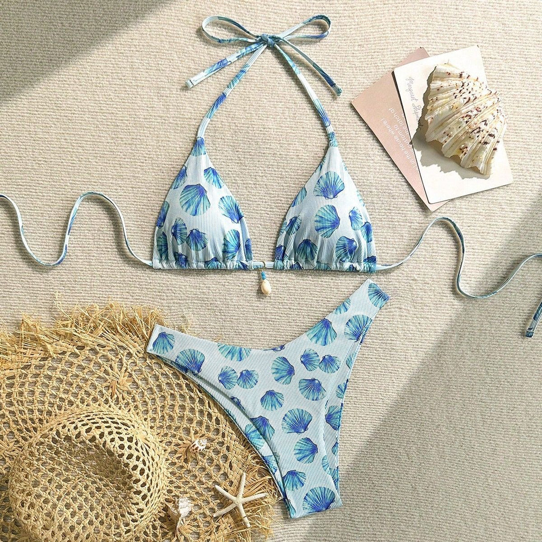 Damen Triangel-Bikini mit Muschel-Print und zarten Rüschendetails Echo Archiv