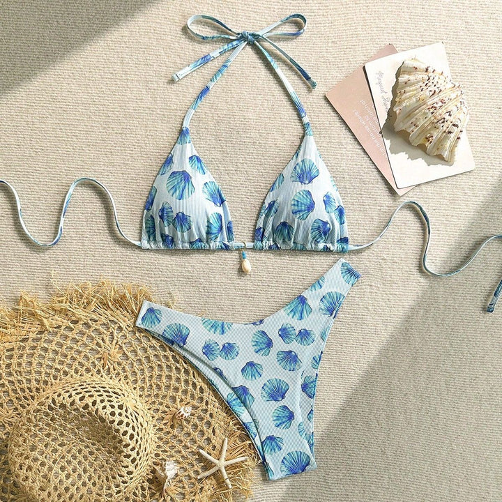 Damen Triangel-Bikini mit Muschel-Print und zarten Rüschendetails Echo Archiv