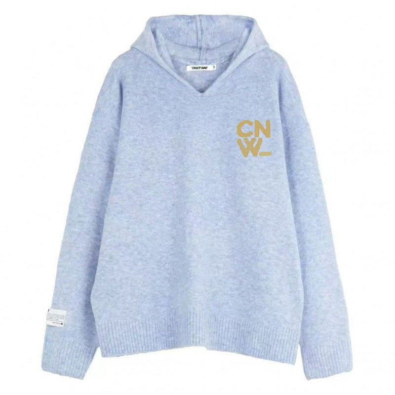 Unisex Oversized Kapuzenpullover mit V-Ausschnitt aus Feinstrick und Logo-Stick Echoarchiv