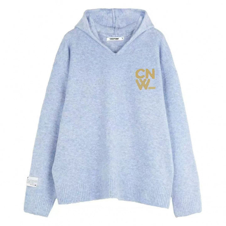 Unisex Oversized Kapuzenpullover mit V-Ausschnitt aus Feinstrick und Logo-Stick Echoarchiv