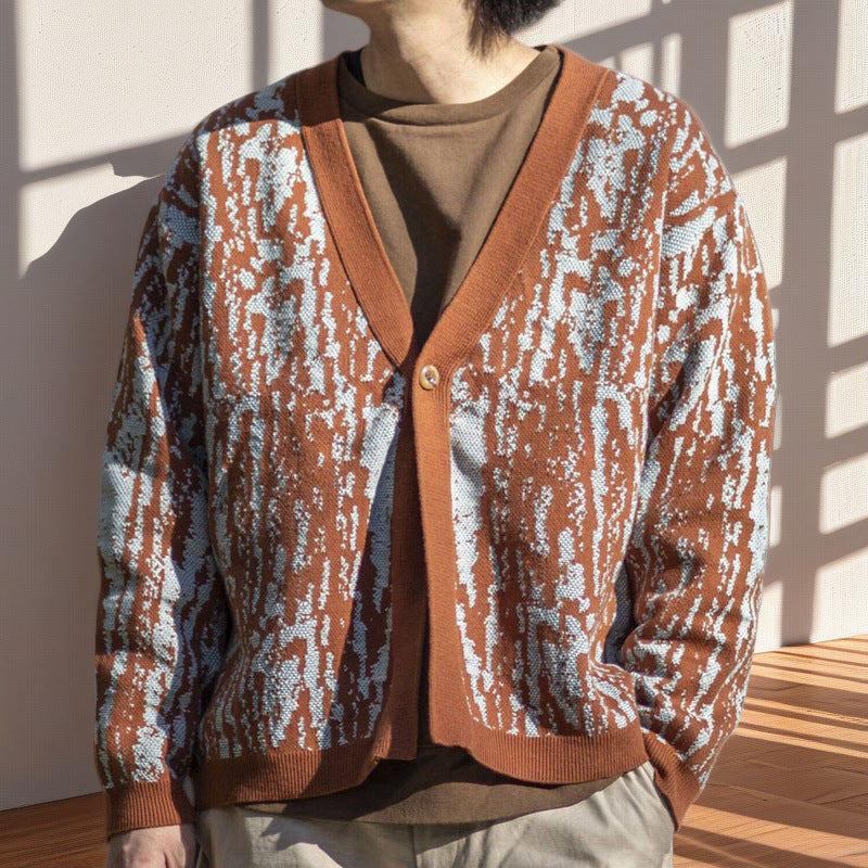 Herren modischer Strick-Cardigan mit stylishem Muster und V-Ausschnitt Echoarchiv