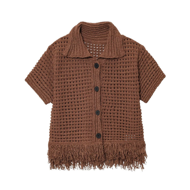 Damen Kurzarm-Strickjacke mit fransigem Saum und dekorativen Knöpfen Echo Archiv