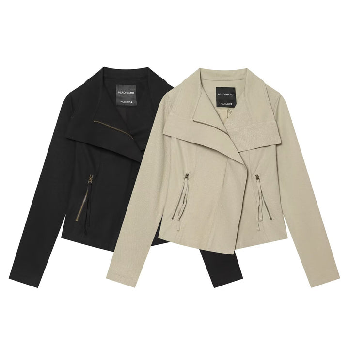 Damen Asymmetrische Bikerjacke mit Wasserfallkragen und diagonalem Reißverschluss Echo Archiv