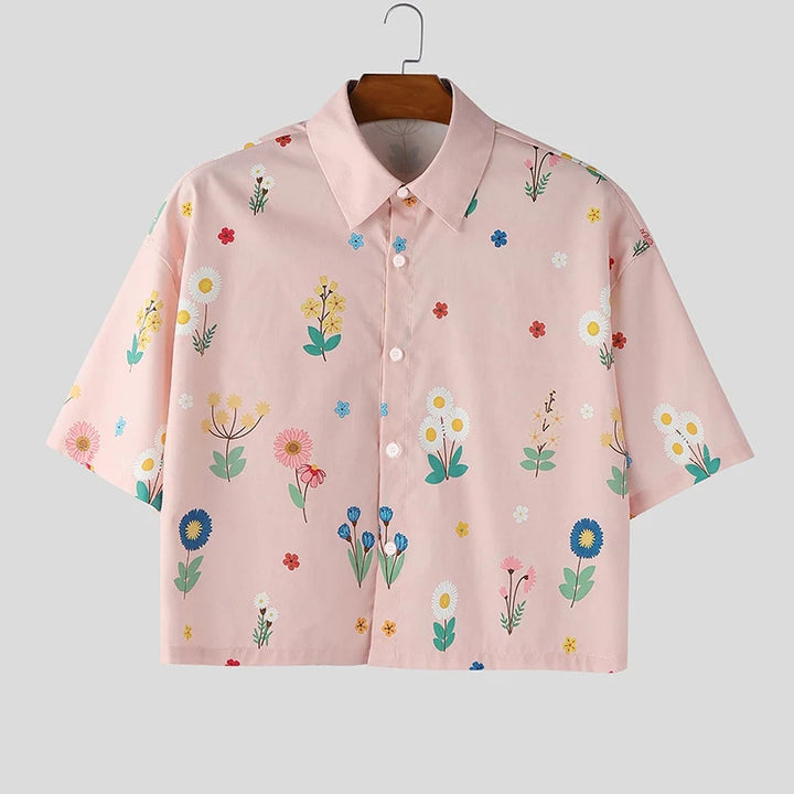 Damen nan kastig geschnittene Kurzarm-Hemdbluse mit floralem Allover-Print, Hemdkragen und kurzem Saum Echo Archiv