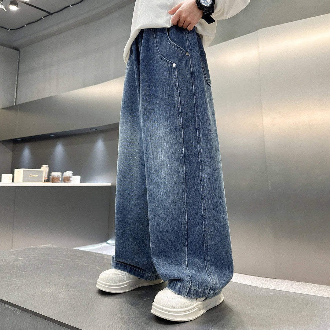 Damen lässige weite Denim-Hosen mit hohem Bund Echo Archiv