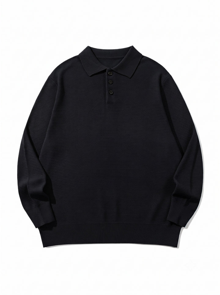 Unisex Waffelstrick-Polo im Relaxed-Fit mit dreifacher Knopfleiste und geripptem Saum Echoarchiv