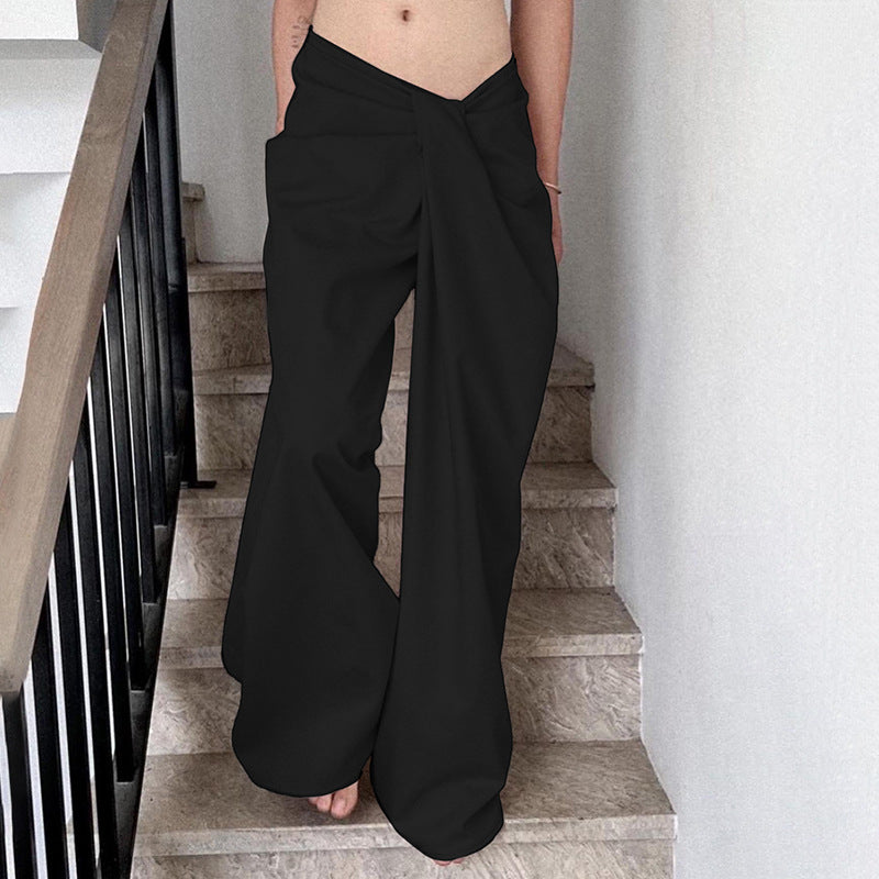 Damen hochtaillierte Palazzohose mit Drapé-Detail und weitem Bein – Avélisse