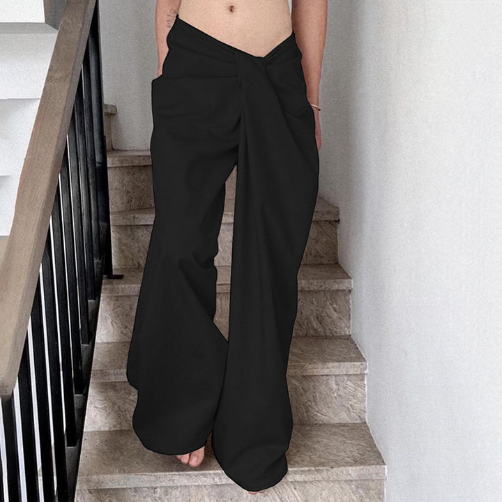Damen hochtaillierte Palazzohose mit Drapé-Detail und weitem Bein – Avélisse