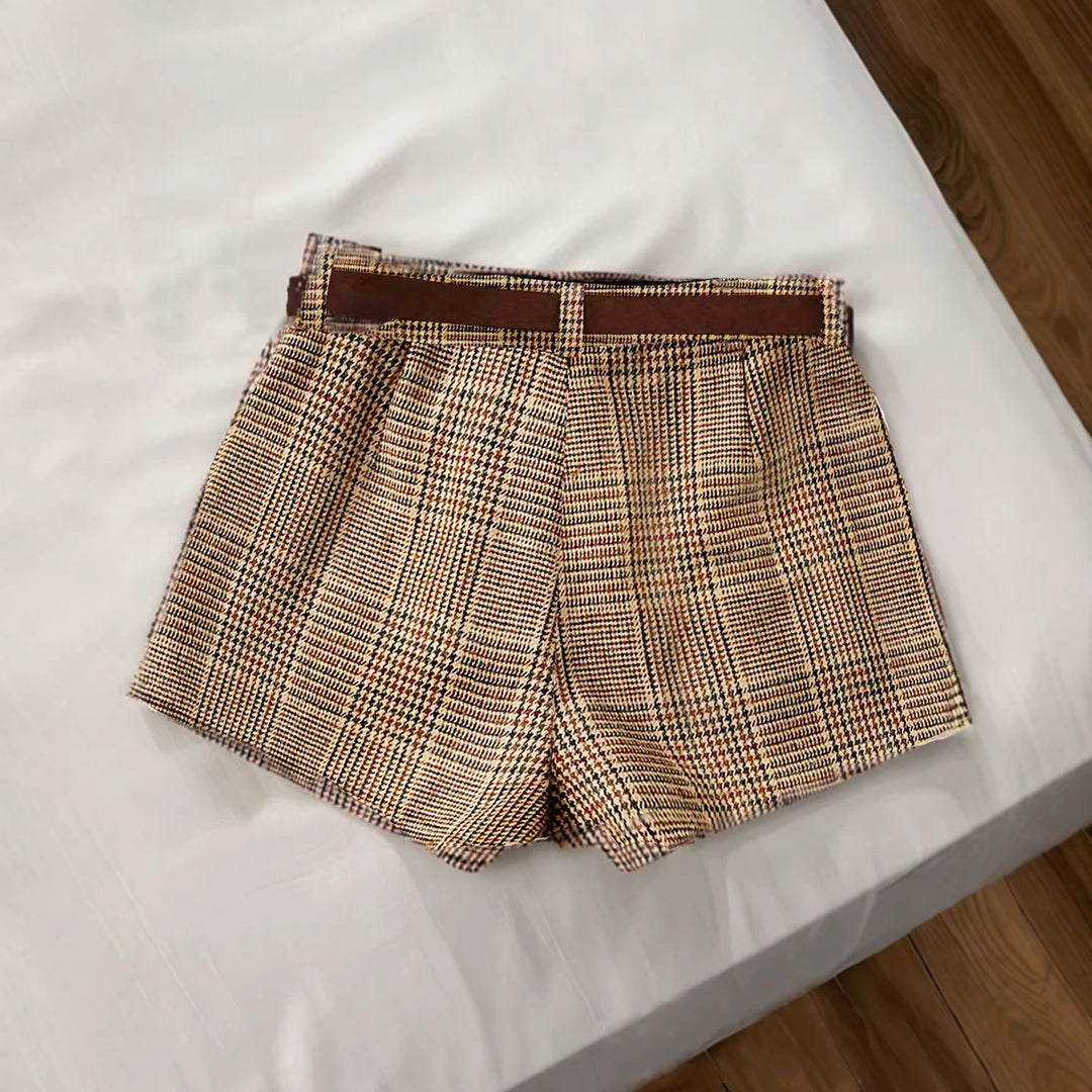 Damen Karierte Shorts mit Gürtelschlaufen Echo Archiv