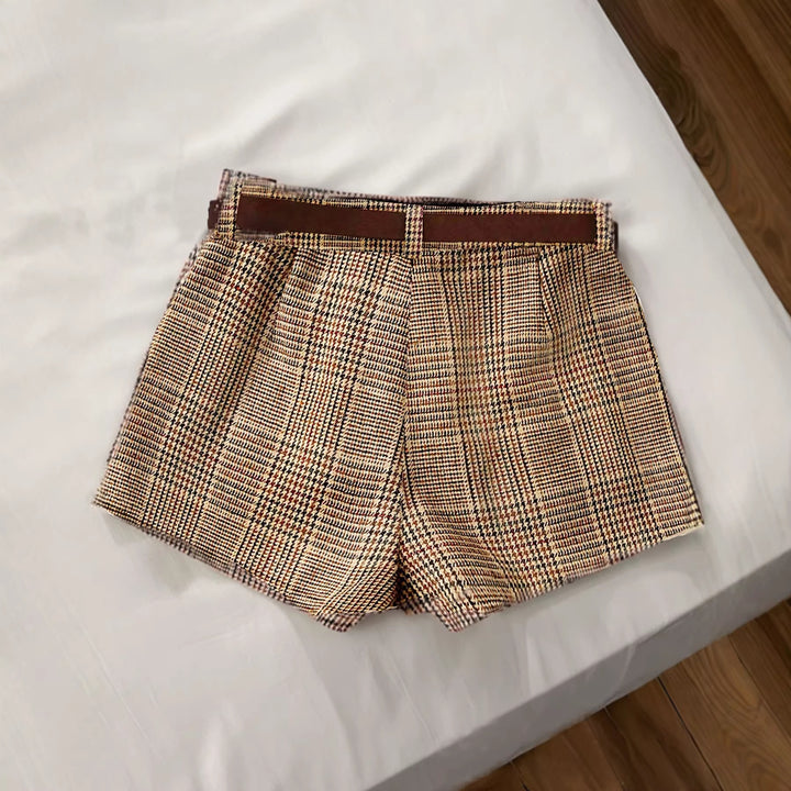 Damen Karierte Shorts mit Gürtelschlaufen Echo Archiv