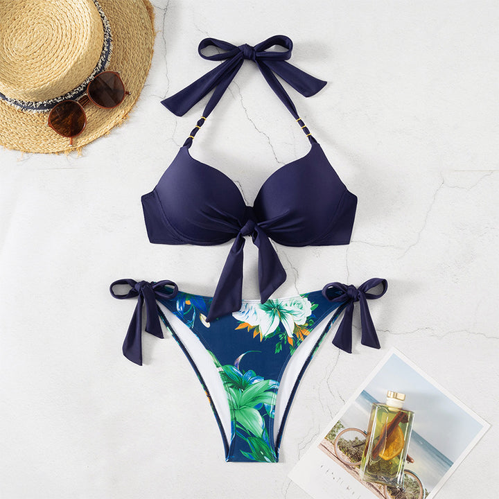 Damen Triangel-Bikini-Set mit verspielten Krawatten und floralem Design Echo Archiv
