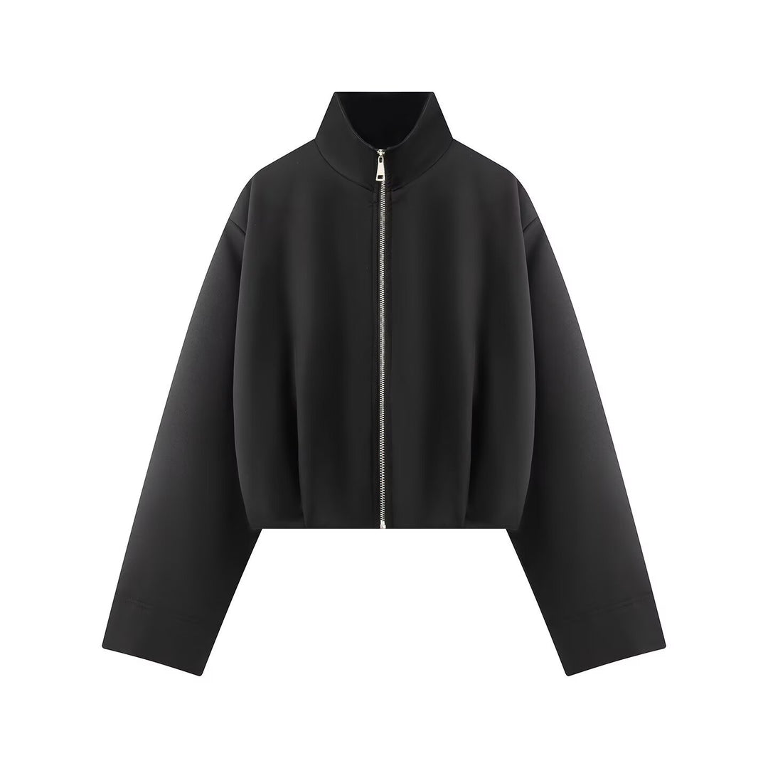 Damen Kurze Boxy-Jacke mit hohem Stehkragen, durchgehendem Reißverschluss und Oversize-Ärmeln Echoarchiv