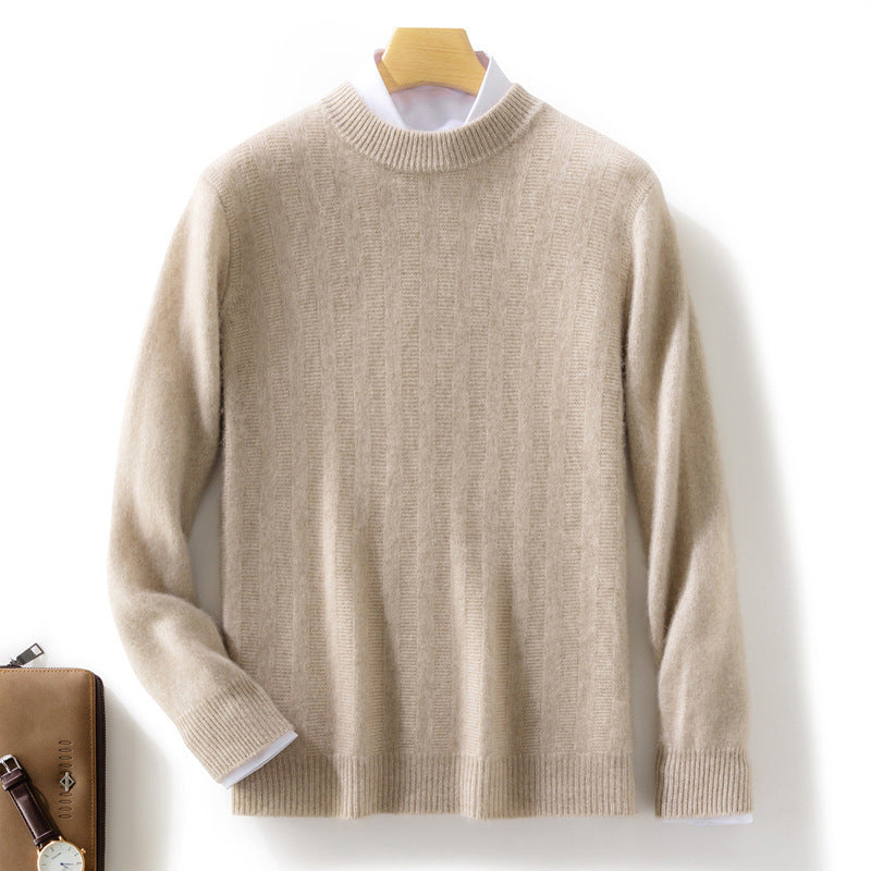 Herren Feinstrickpullover mit kurzem Stehkragen, strukturierter Längsrippe und schlanker Passform Echoarchiv