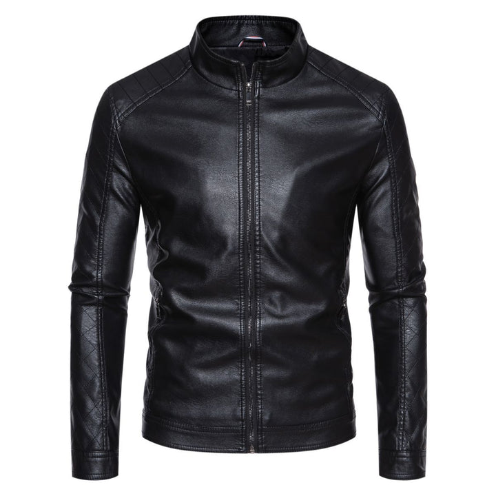 Herren nan taillierte Lederimitat-Bikerjacke mit Stehkragen und gesteppter Ärmeldetail Echo Archiv