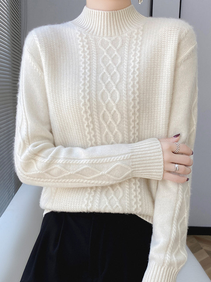 Damen Weicher Zopfstrick-Mockneck-Pullover mit leichtem Mohair-Effekt Echoarchiv