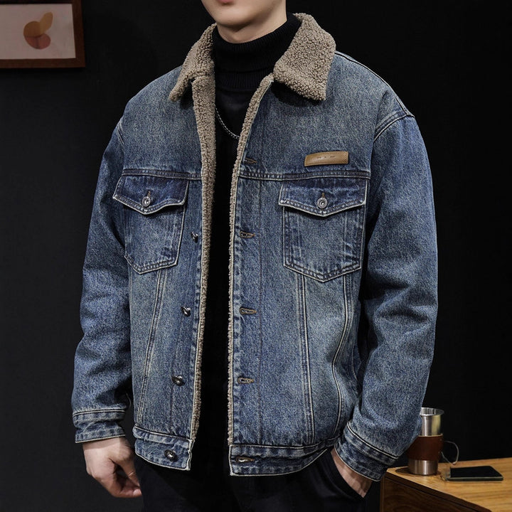 Herren Lässige Denimjacke mit Teddy-Futter Echoarchiv