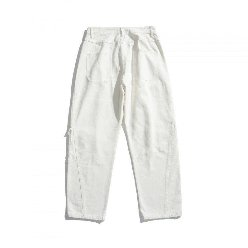 Unisex Weite Utility-Cargo-Hose aus robustem Baumwoll-Denim mit hoher Taille und Klappentaschen Echo Archiv