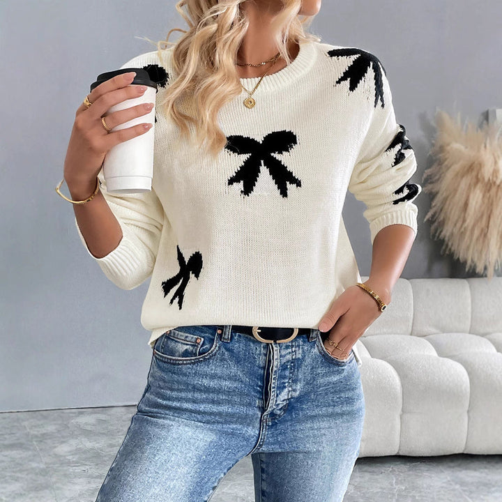 Damen Gestrickter Rundhals-Pullover mit Schleifen-Jacquard und relaxed Fit Echoarchiv