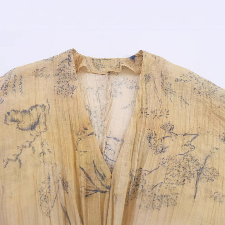 Damen 1000+ leichtes Cropped Kimono‑Top mit Smockbund und tiefem V‑Ausschnitt Echo Archiv