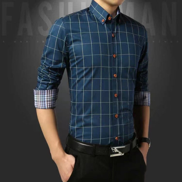 Herren nan tailliertes Businesshemd mit Button-Down-Kragen kariert und kontrastfutter Echo Archiv