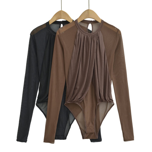 Damen Drapiertes Mesh-Body mit geraffter Vorderpartie Echoarchiv