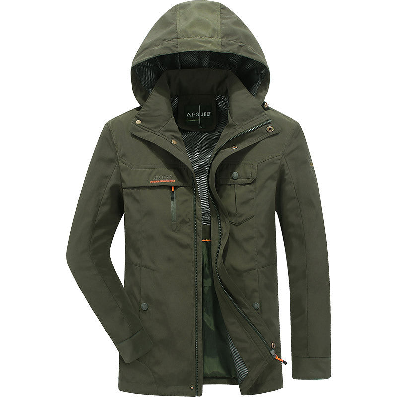 Herren wasserabweisende leichte Reisefunktionsjacke mit Kapuze und Mehrtaschen Echo Archiv