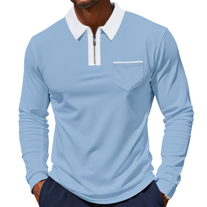 Herren sportliches Langarm-Henley-Shirt mit Reißverschluss und modernem Design Echoarchiv