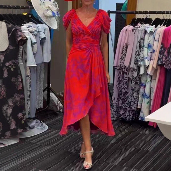 Damen nan Wickel-Midikleid mit gerafftem Oberteil, Puffärmeln und asymmetrischem Wasserfallsaum Echo Archiv