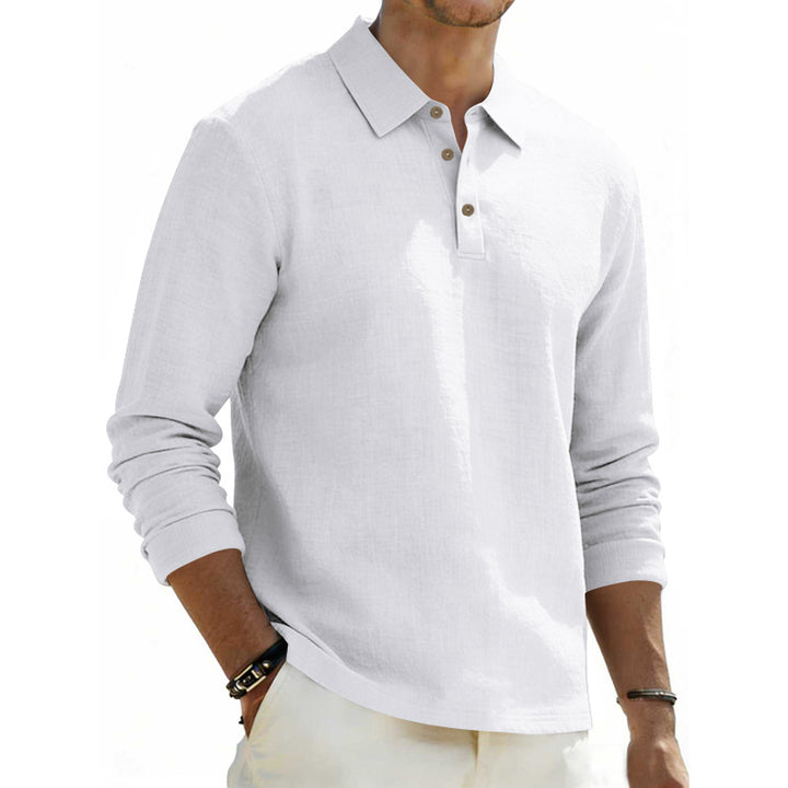 Herren nan Langarm-Poloshirt aus Leinen mit Henley-Knopfleiste und Kentkragen Echo Archiv