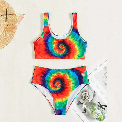 Damen Hoch tailliertes Bikini-Set mit modernem Batikmuster Echo Archiv