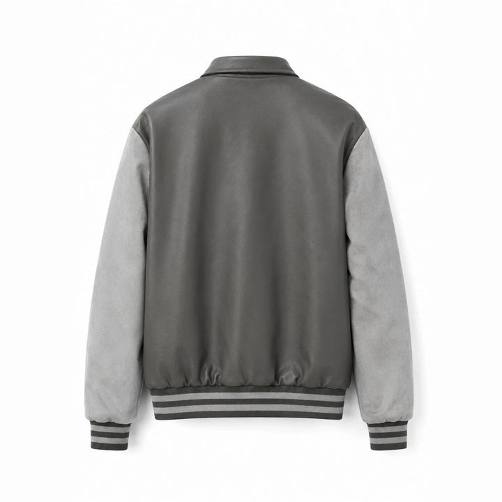 Herren Varsity-Bomberjacke im College-Stil mit Kunstleder-Körper, Veloursleder-Optikärmeln und bestickten Patches Echo Archiv