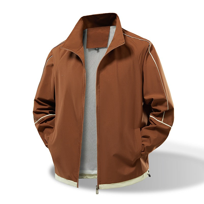 Herren Leichte Windbreaker‑Übergangsjacke mit Stehkragen, Mesh‑Futter & Kontrastpaspel Echoarchiv