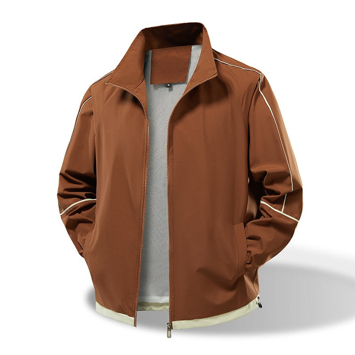 Herren Leichte Windbreaker‑Übergangsjacke mit Stehkragen, Mesh‑Futter & Kontrastpaspel Echoarchiv