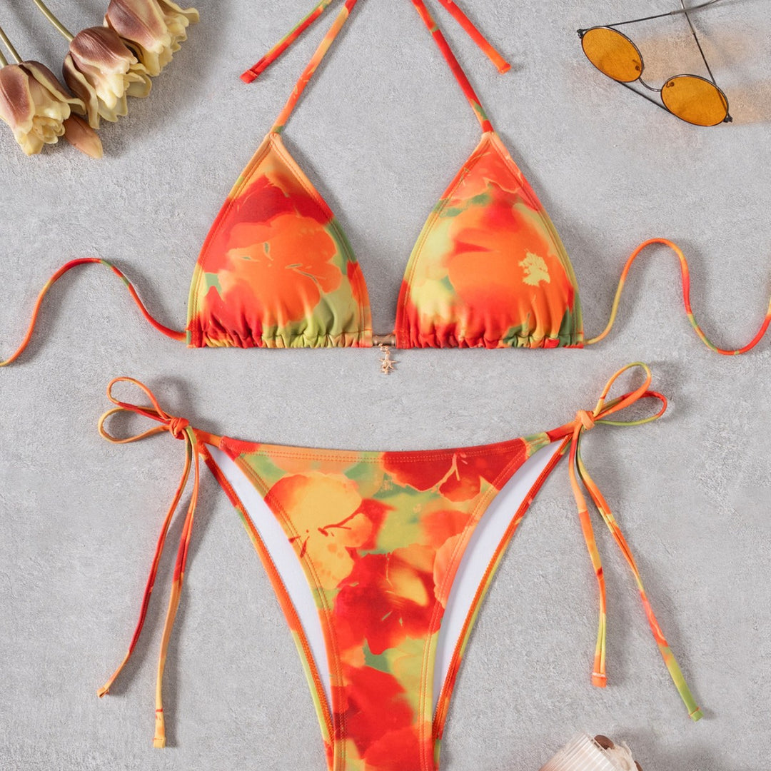 Damen Triangel-Bikini mit floralem Design und verstellbaren Bindebändern Echo Archiv