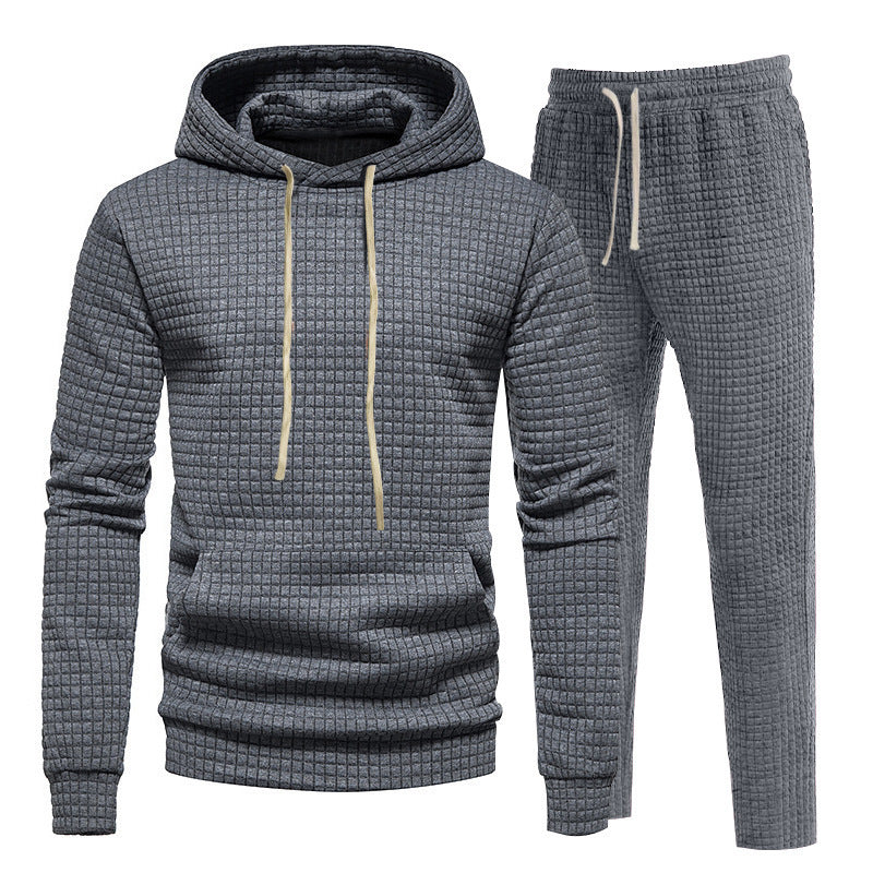 Herren Waffelstruktur-Freizeitset mit Kapuzenpullover und Tunnelzug-Jogginghose Echoarchiv
